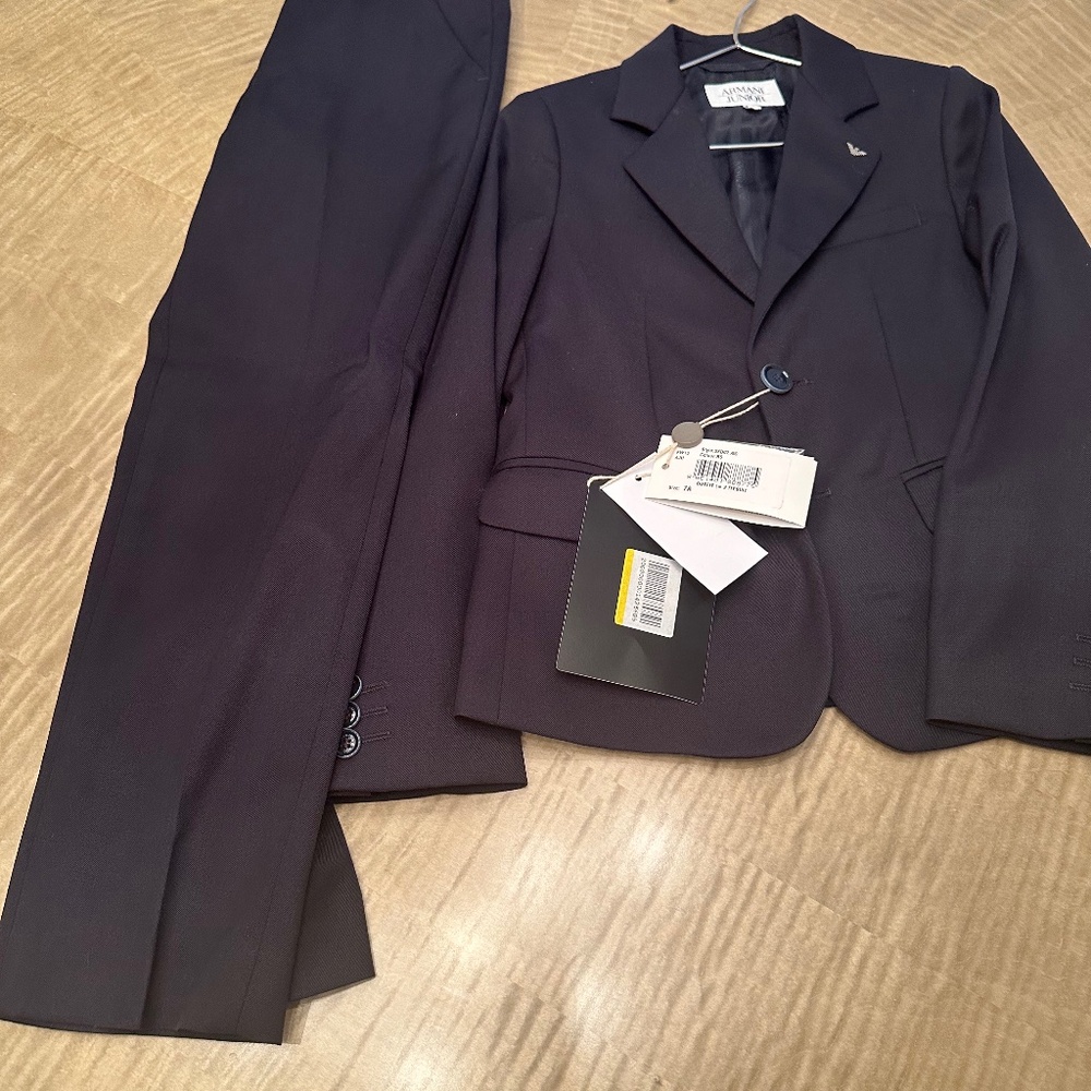 Armani Junior - Boys Navy Wool Single-Breasted Suit - Size 7A